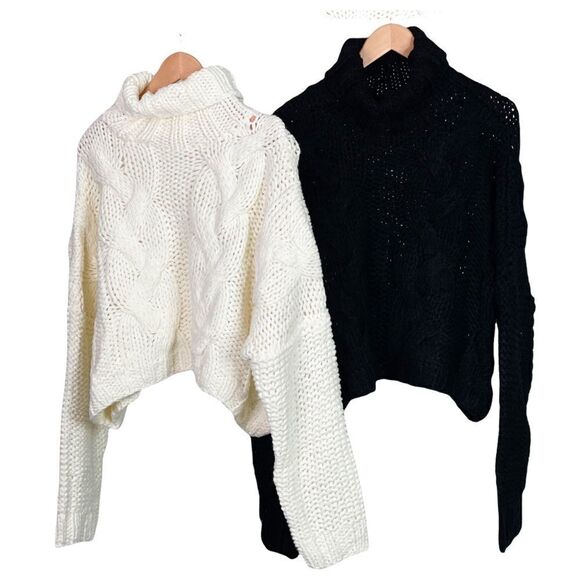 𝅺BLACK Handmade Turtleneck Sweater Cable knit - Picture 7 of 11